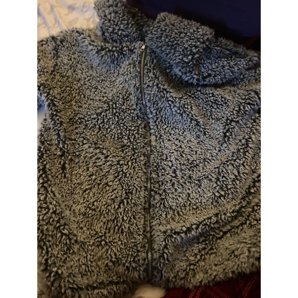 Love Tree Sherpa‎ Teddy Fleece Zip Jacket Women's Large Cozy Gray
